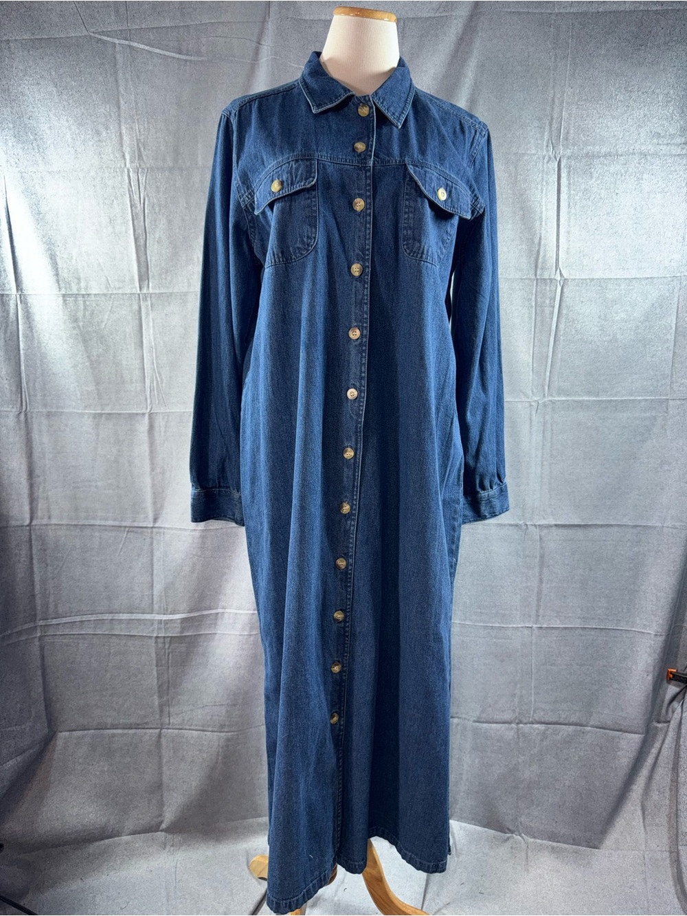 2232-Original TY Wear Long Button-Front Denim Maxi Dress - Dark Blue